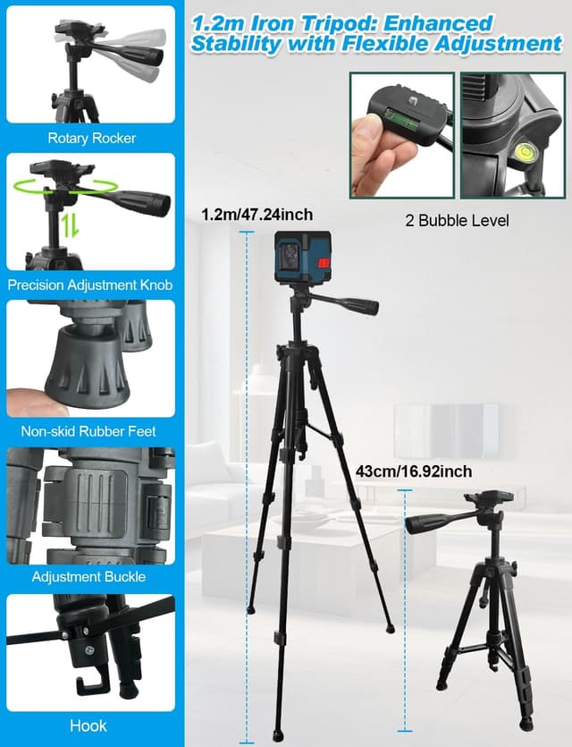 Thumbnail 2 de RockSeed Green Cross Line Laser Level 1.2m Tripod