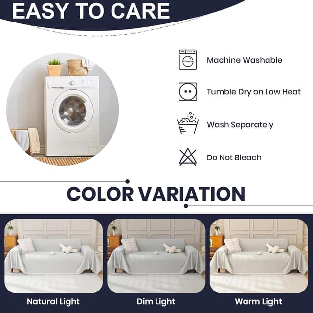 Detalle de Royhom Telo copridivano 2 posti 180x260 cm in ciniglia grigio chiaro, universale quattro stagioni