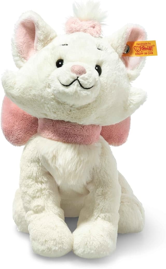 Detalle 2 de Steiff 24658 Katze Marie (24 cm) – Soft Cuddly Friends im Disney-Look, Weiß/Rosa
