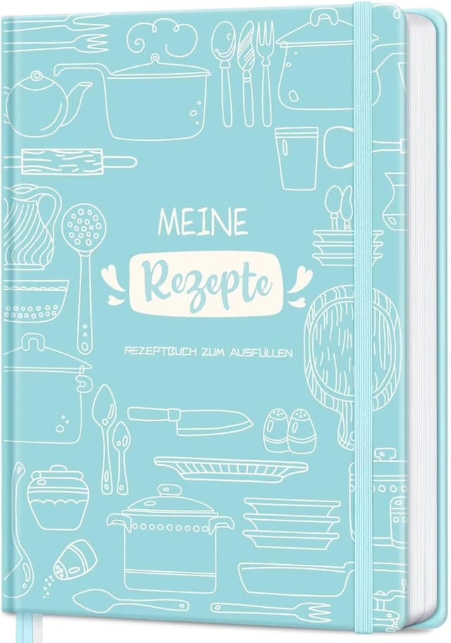 Detalle de AITBOLFIT Rezeptbuch zum Selberschreiben A5 (Pastellblau) für 150 Rezepte