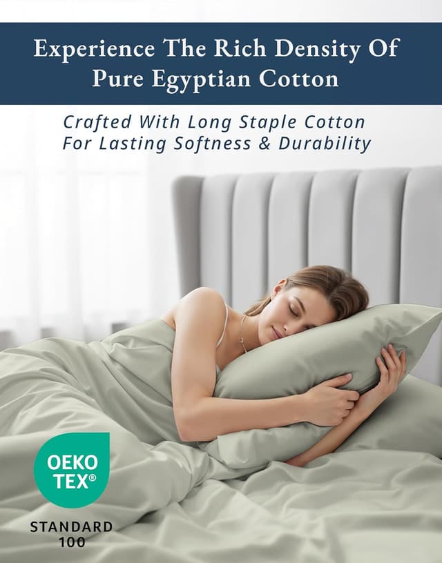 Detalle de Lane Linen 100% Egyptian Cotton California King Bed Sheet Set (16" Deep Pocket) — Mineral