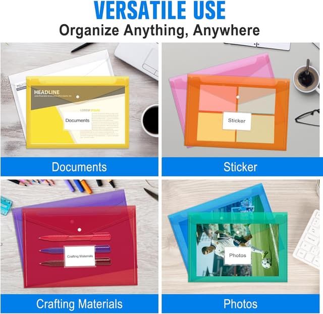 Detalle de Mutsitaz 24er Set A4-Dokumententaschen mit Druckknopf – bunte Kunststoffhüllen, 8 Farben