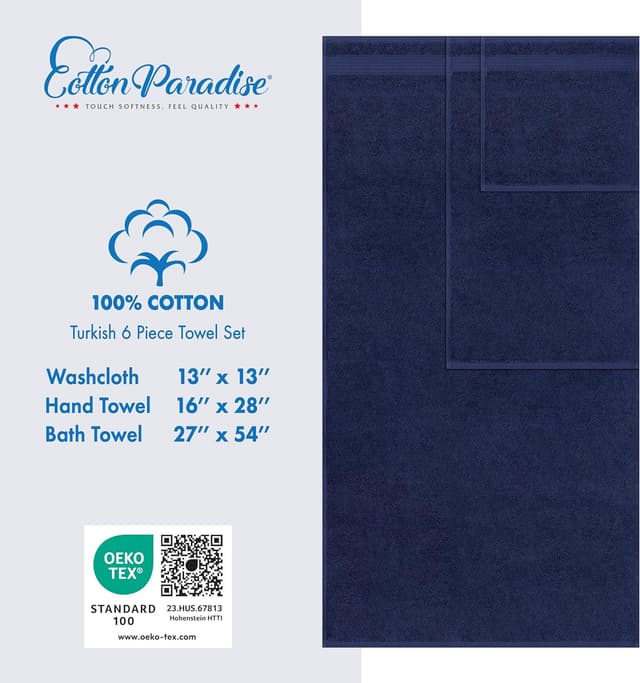Detalle 2 de Cotton Paradise 6 Piece Towel Set 100% Cotton, Navy