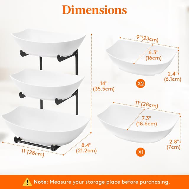 Detalle de Lifewit 3-Tier Plastic Fruit Bowl with Black Metal Stand for Kitchen Counter (PET, stackable trays)