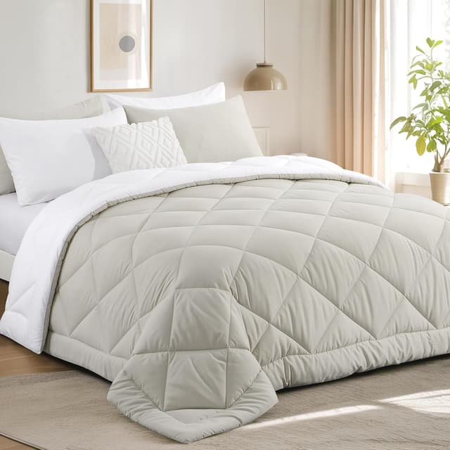 Detalle de RUIKASI Coverless Duvet King Size 10.5 Tog (400GSM) with 2 Pillowcases – Reversible Beige/White