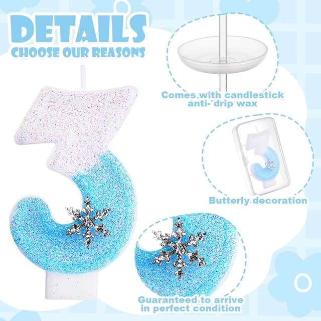Thumbnail 6 de Alaoo Frozen Blue Number 3 Candle (Snowflake) for Birthday Cake Topper