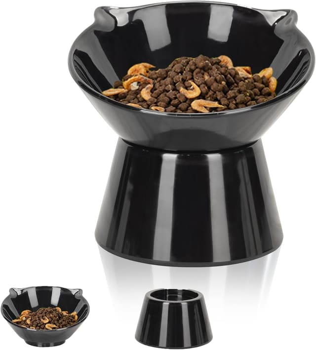 Detalle de vootun Futternapf Katze – erhöhter Katzennapf mit 15° Neigung, Anti-Erbrechen Fressnapf (Schwarz)