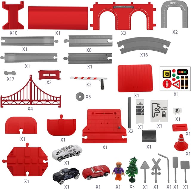 Detalle de XIAPIA 104-piece electric train set with magnetic track pieces, tunnel/bridge and police-theme vehicles (age 3+)