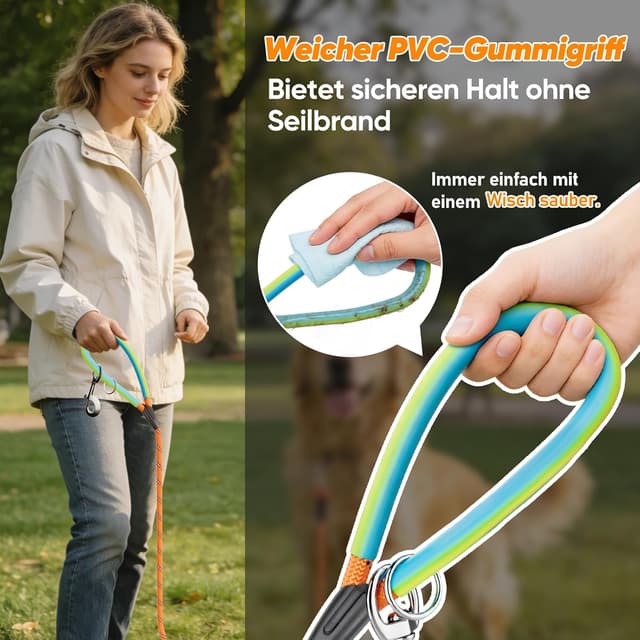 Detalle de Aystkniet Schleppleine für Hunde mit 2 Wirbelhaken – Trainings-Laufleine in 5 bis 30 m