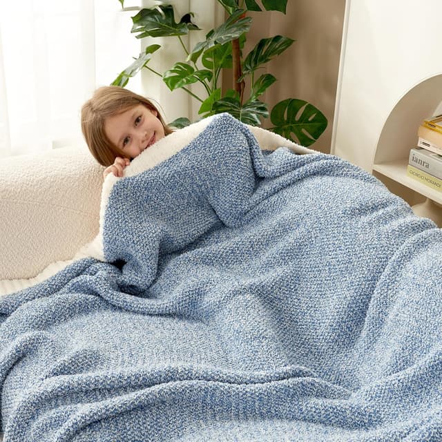 Thumbnail 6 de Snuggle Sac Heather Blue Reversible Knit Throw Blanket (50 x 60 inches)
