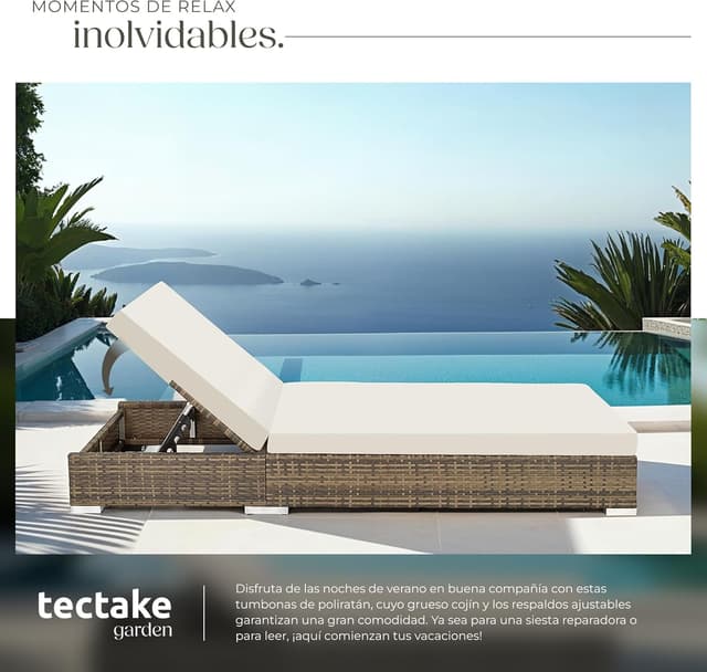 Thumbnail 4 de tectake® Set 2 tumbonas ratán con mesa