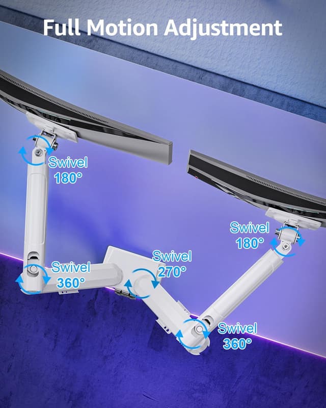 Detalle 2 de ELIVED EV6012W Supporto per monitor doppio (2 monitor) 13–32" con VESA 75/100 mm, bianco