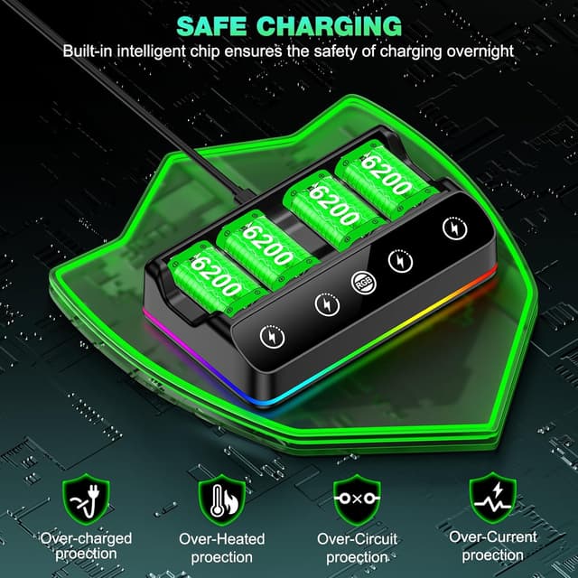 Thumbnail 3 de HEYLICOOL 4X 6200mWh rechargeable battery pack for Xbox controllers