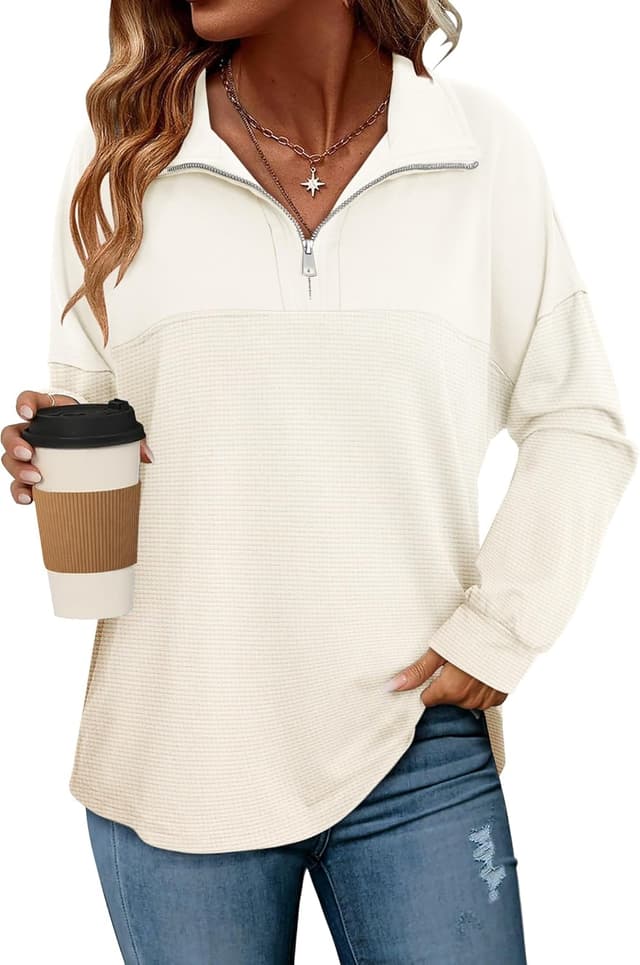 Detalle de CHICZONE women’s oversized quarter-zip sweatshirt (soft cotton-blend) for everyday wear