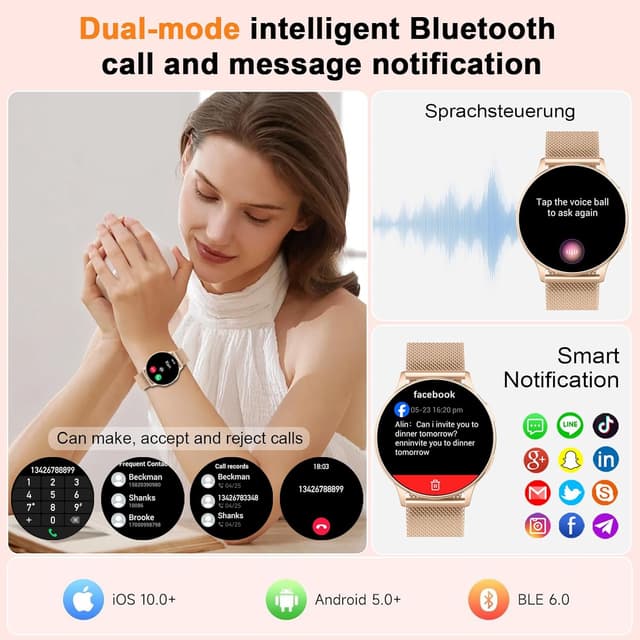 Detalle de Montre Connectée Femme Jugeman 1,32" AMOLED avec appels Bluetooth, fréquence cardiaque & SpO2