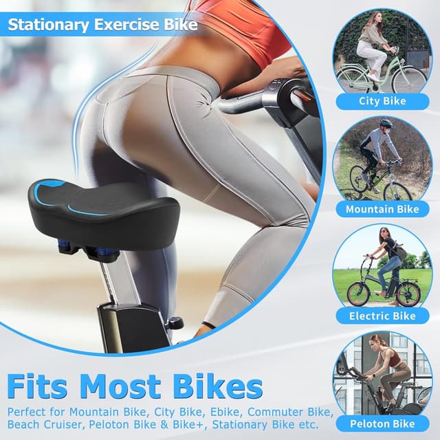 Detalle de CDYWD Noseless Oversized Bike Seat Cushion (Extra-Wide Padded) for Comfort on Peloton, Stationary Bikes, City & Beach Cruisers