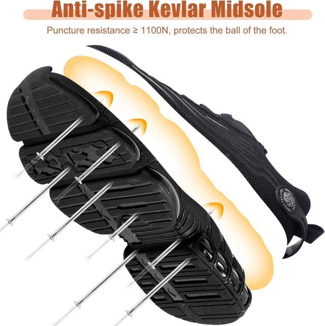 Detalle de Safety Trainers for Men & Women with Steel Toe Cap, Anti-Slip & Puncture-Resistant Kevlar Midsole