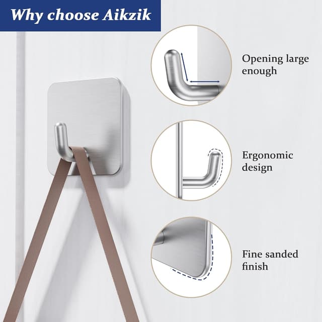 Thumbnail 3 de Aikzik 6 Pack Self Adhesive Hooks 8kg