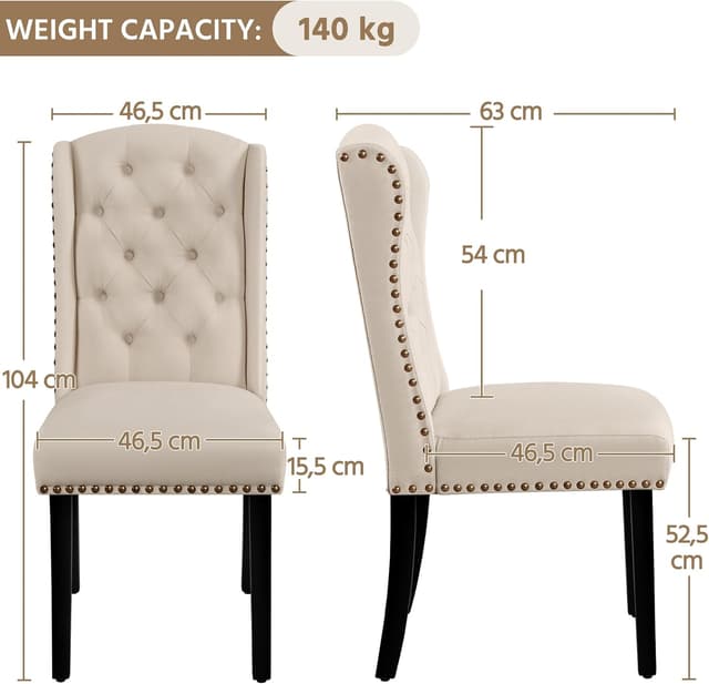 Detalle de Yaheetech Juego de 2 Sillas de Comedor Tapizadas