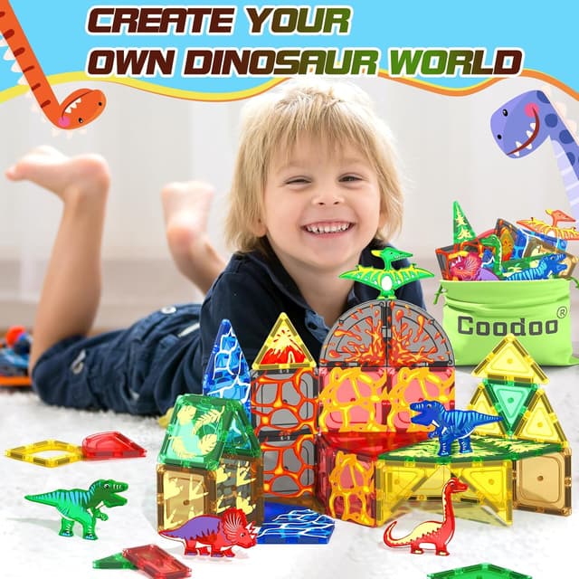 Thumbnail 4 de 102PCS Dinosaur Magnetic Tiles Set with 8 Dinosaurs 🧩