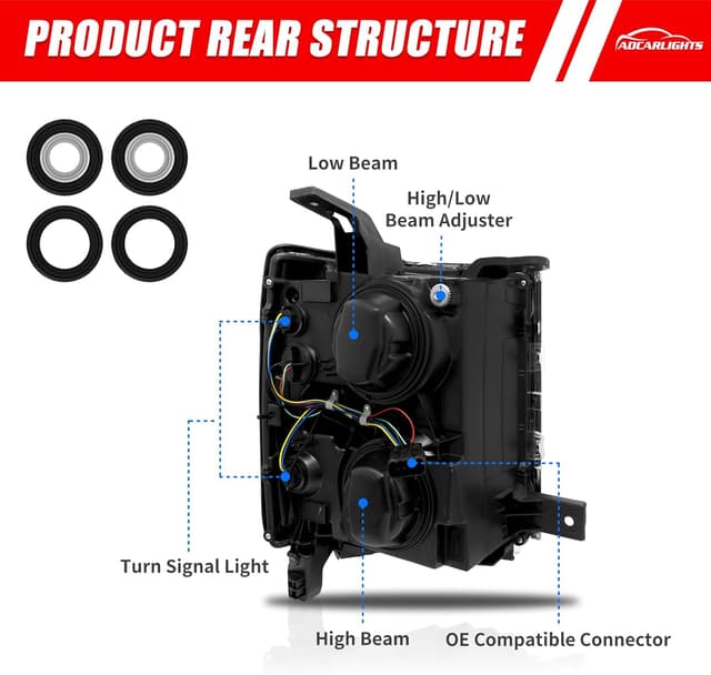 Detalle de ADCARLIGHTS Headlight Assembly Pair for 2014–2015 Chevy Silverado 1500 (Chrome Housing, Clear Reflector) — Left & Right, W/O Bulbs