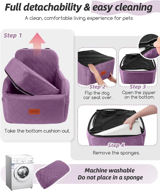 Detalle de Lealchum Dog Booster Car Seat for Small/Medium Dogs (Purple, Medium) – detachable & washable pet booster