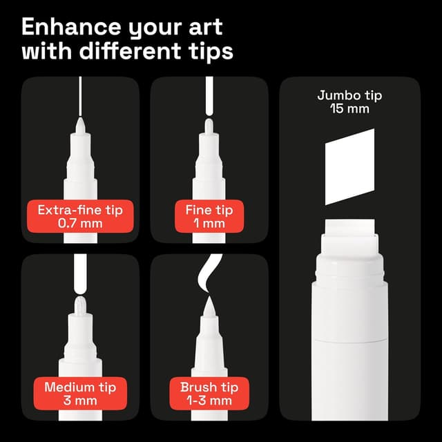 Detalle de Artistro 5 weiße Acrylstifte für Steinbemalung (Acrylmarker auf Wasserbasis) – 5er-Set mit verschiedenen Spitzen