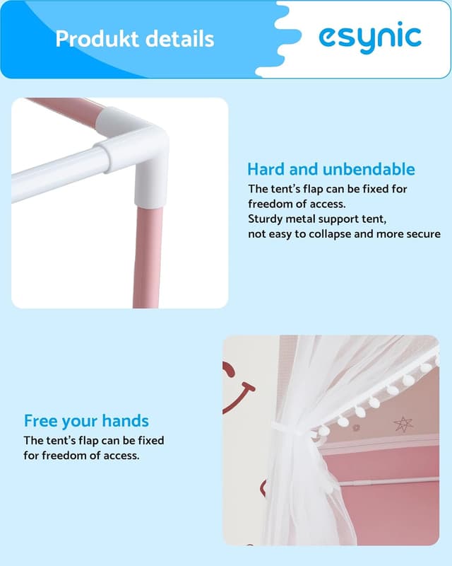 Detalle 2 de eSynic Kids Indoor Playhouse Tent with Lights & Windows (Pink) – large portable play tent for ages 3–12