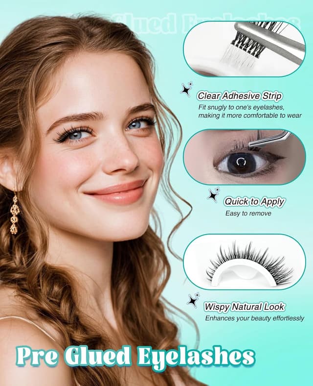 Detalle de Obeyalash selbstklebende Wimpern (120 Stück) – Wimpern-Cluster C Curl zum Aufkleben, ohne Kleber