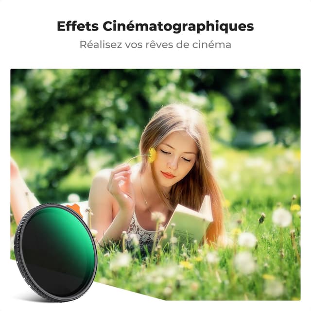 Detalle de K&F CONCEPT Filtre 82 mm 2 en 1 Black-Mist 1/4 + ND variable ND2-32 (sans croix)