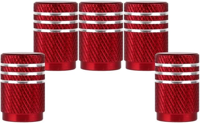 Detalle de SENZEAL 5x Silber Motorrad-Ventilkappen aus Aluminium mit Gummidichtung – rot