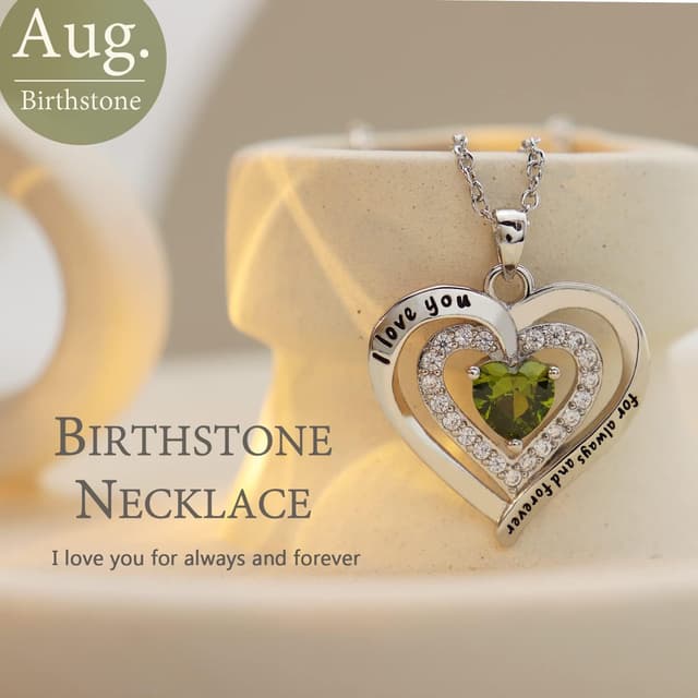 Detalle de LIHELEI Damenkette S925 Silber mit „Forever Love“ Herz-Geburtsstein-Anhänger