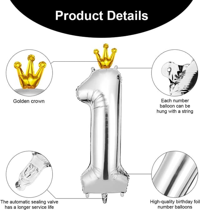 Thumbnail 2 de AOOSU Ballon chiffre 1 argenté 101 cm