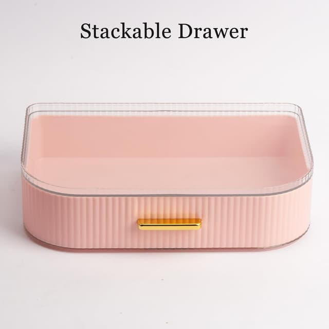 Detalle de STORICANS Makeup Organiser with 360 Rotating Brush Holder and Stackable Drawers (Pink)