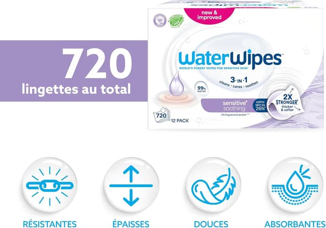 Detalle 2 de WaterWipes Sensitive+ 720 toallitas 99% agua