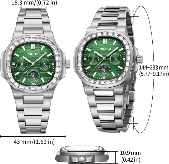 Detalle de NIBOSI Orologio da polso uomo analogico al quarzo multifunzione con cronografo, fase lunare e impermeabile 3 ATM