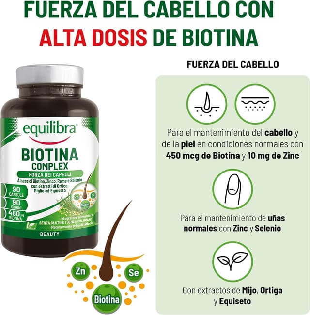 Detalle 2 de Equilibra Biotina Complex 💊 para Cabello y Uñas, 90 Cápsulas