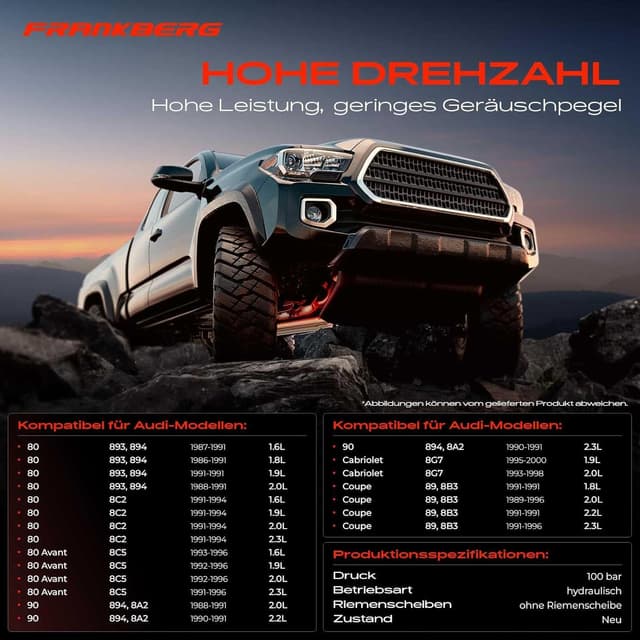 Detalle de Frankberg Servopumpe / Hydraulikpumpe für Lenkung – kompatibel (u. a. 026145155B) für ausgewählte Modelle 1986–1996