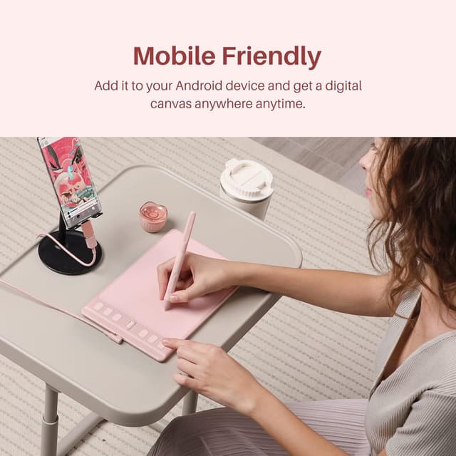 Detalle 2 de HUION Inspiroy 2 S graphics tablet with PW110 battery-free pen, 8192 levels, 6 shortcut keys and scroller (Pink)