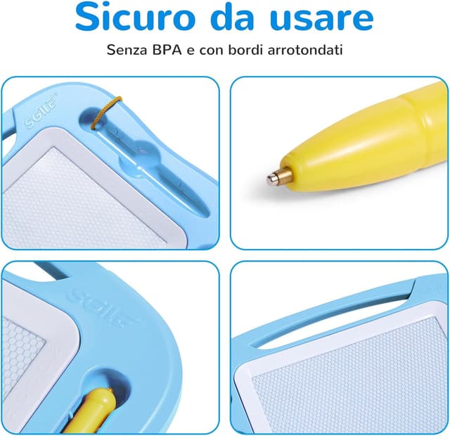 Detalle 2 de SGILE Lavagna magnetica per bambini celeste con 3 timbri e cancellabile
