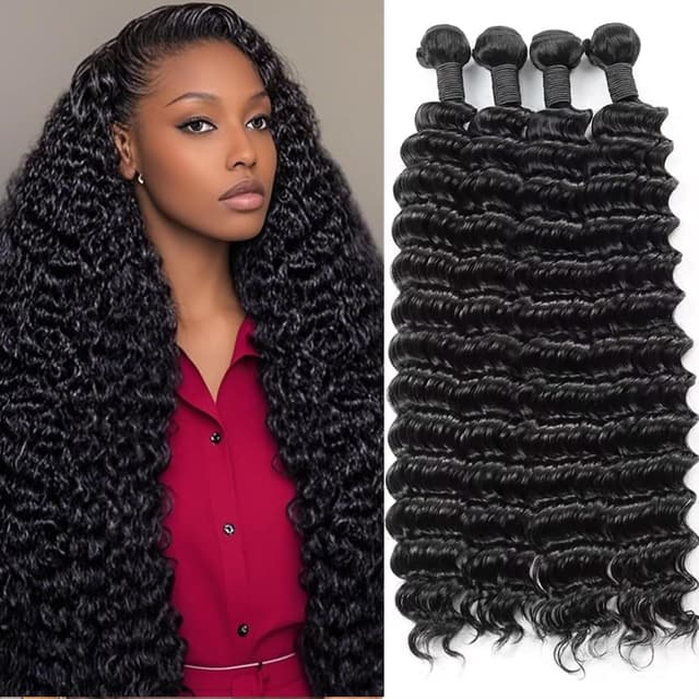 Thumbnail 6 de 12A Deep Wave Human Hair Bundles (22/22/24/24 inch) Brazilian Virgin Deep Curly Quick Weave — 4 Bundles