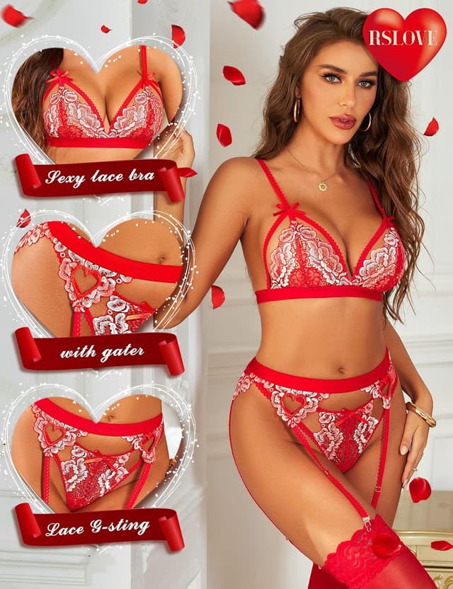 Detalle de RSLOVE Women Lace Garter Lingerie Set