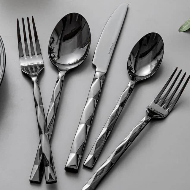 Thumbnail 5 de KINGSTONE Black 20-Piece Flatware Set with Diamond Cut Pattern 🍽