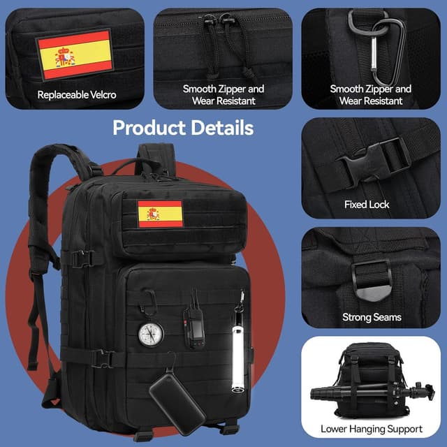 Thumbnail 5 de Delgeo Mochila Tactica 45L Militar,Gran Capacidad 45 * 30 * 20cm Mochila,Plegable Impermeable Mochila Para Montañismo,Senderismo,Camping y Viajes