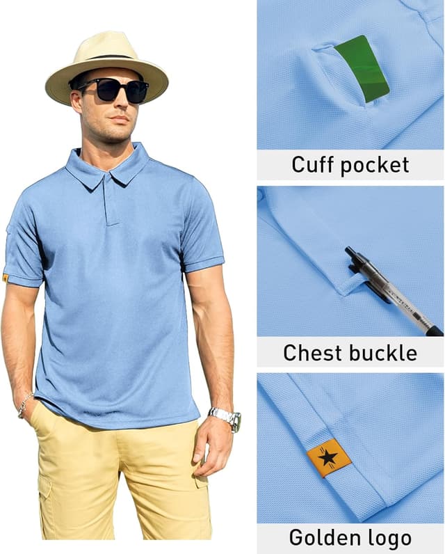 Detalle de ZITY Men’s Short-Sleeve Polo Shirt with Cooling & Moisture-Wicking Fabric