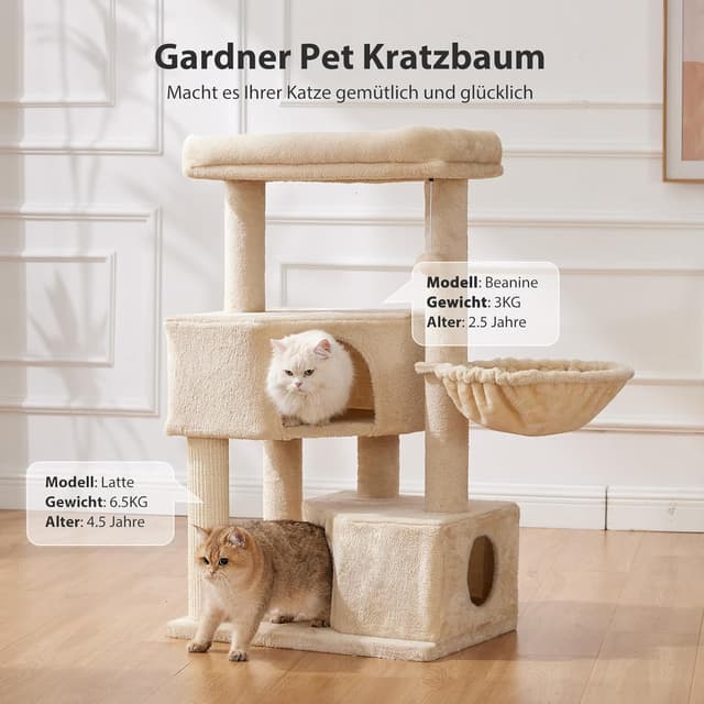 Detalle 2 de Gardner Pet Katzenbaum groß (105 cm) mit Kratzsäule, 2 Höhlen und Plattform – Beige