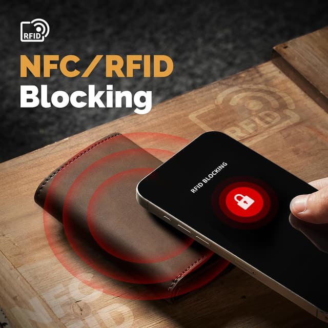 Detalle de YESIIW Crazy Horse Brown RFID Leather Card Holder Wallet with Pop-Up Mechanism (up to 9 cards, 2 ID windows)