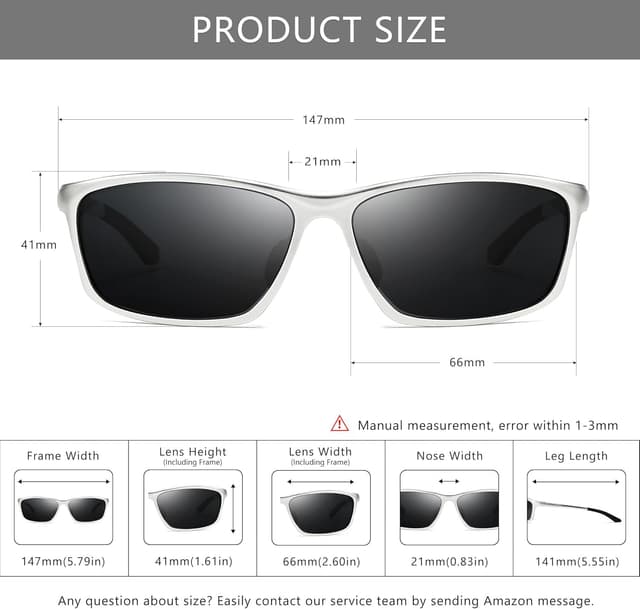 Detalle de SUNGAIT Classic Rectangle Polarized Sunglasses with Al-Mg Metal Frame and Spring Hinge