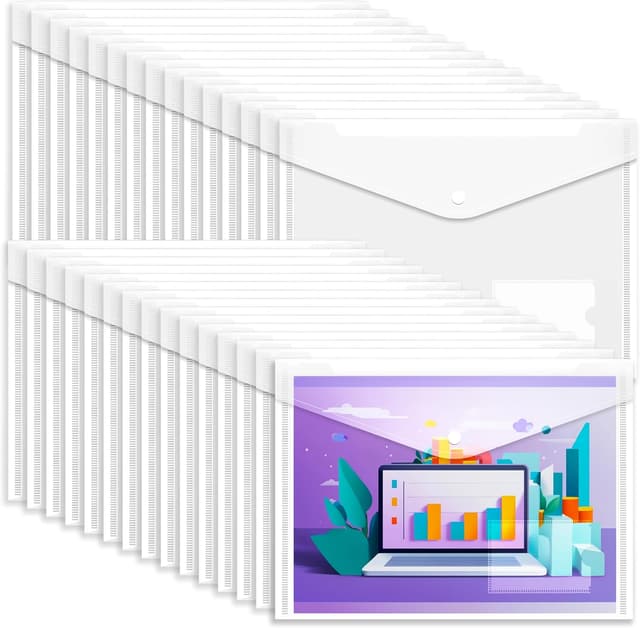 Detalle de GoodtoU Clear Plastic Wallets A4 (30 Pack) with Popper & Pocket for Documents