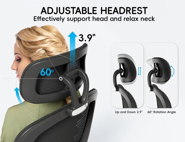 Detalle de TRALT Office Chair Ergonomic Desk Chair with Lumbar Support, 3D Headrest & Breathable Mesh Back (Black)